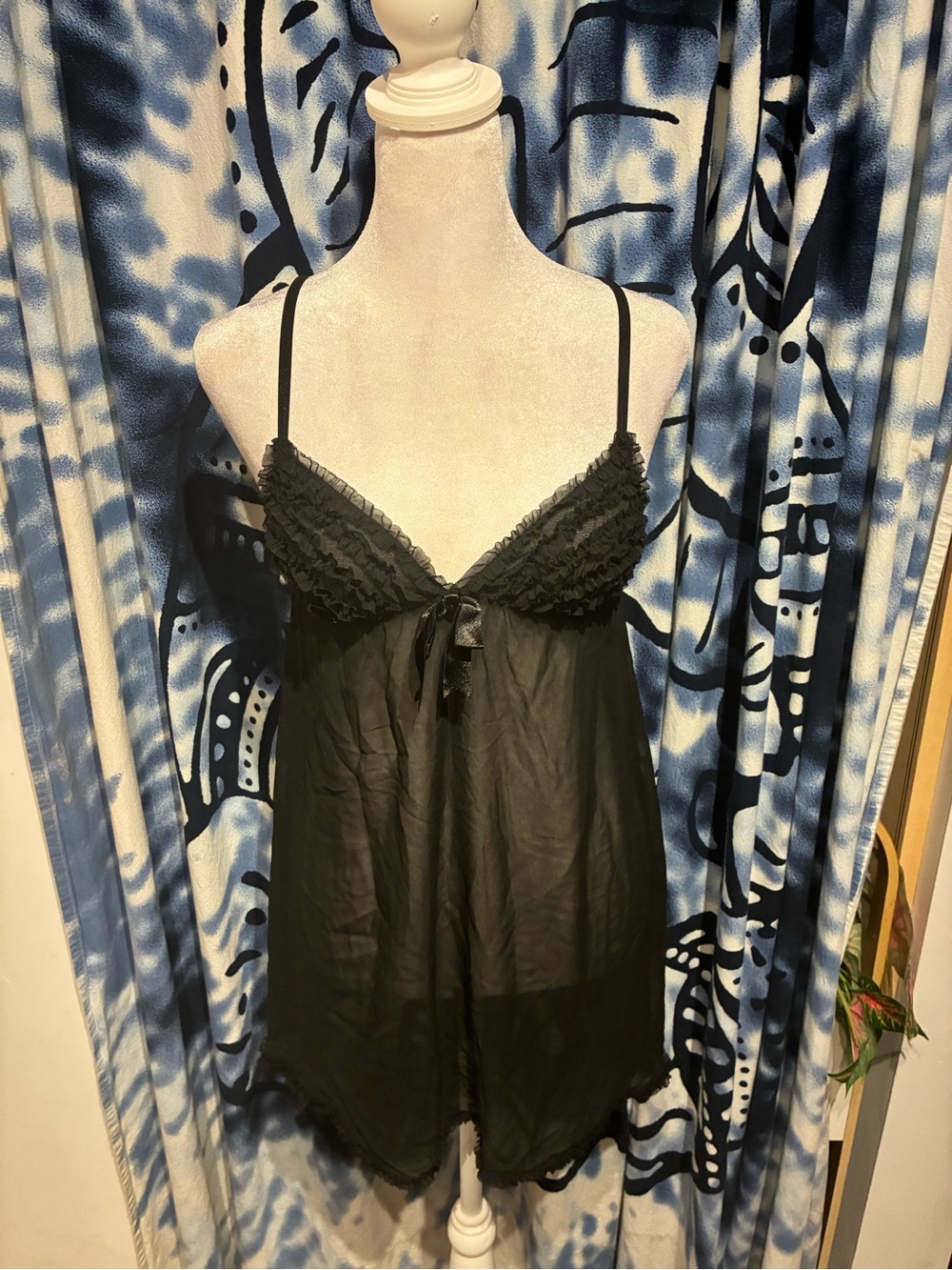 H&M Black Lace-Trim Sheer Chemise Slip